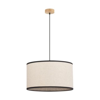 Suspension en Bois de Chêne Huilé et Lin Beige avec passepoil Noir, 1xE27 Max.60W,ARES,1792174