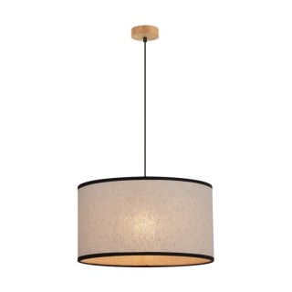 Suspension en Bois de Chêne Huilé et Lin Beige avec passepoil Noir, 1xE27 Max.60W,ARES,1792174