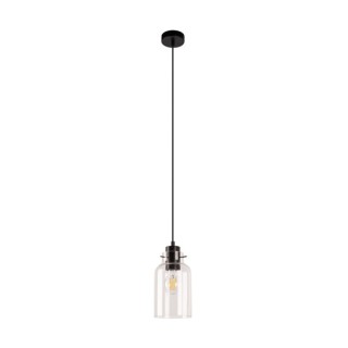 Suspension en Métal Noir, Bois de Hêtre couleur Noyer et Verre Transparent ,1xE27 Max.60W,ALESSANDRO,1010421420867