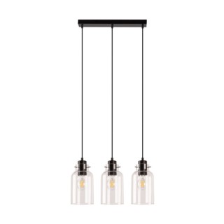 Suspension en Métal Noir, Bois de Hêtre couleur Noyer et Verre Transparent ,3xE27 Max.60W,ALESSANDRO,1030421520867