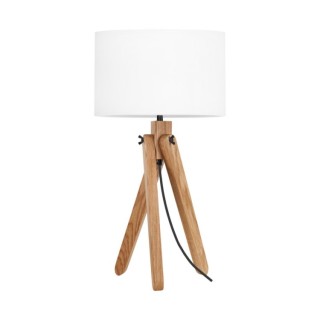 Lampe de Table en Bois de Chêne Huilé, Métal Noir et Tissu Blanc, 1xE27 Max.40W,RUNE,7017407811285