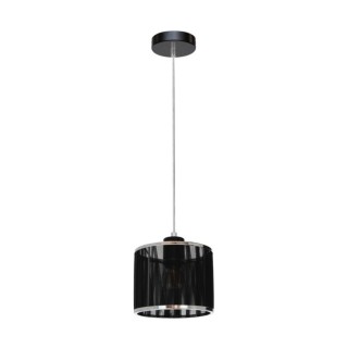 Suspension en Métal Noir et Abat-jour Métal Chromé-Tissu Noir, 1xE14 Max.25W,ANINA,17930104