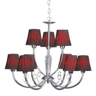 Lustre/Suspension en Métal Chromé et Tissu Noir-Rouge ,9xE14 Max.40W,BORGIA,5077906