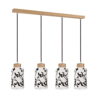 Suspension en Bois de Chêne Huilé et Verre Blanc-Noir, 4xE27 Max.60W,BOSCO,1701474G0758