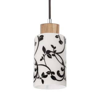 Suspension en Bois de Chêne Huilé et Verre Blanc-Noir, 4xE27 Max.60W,BOSCO,1701474G0758