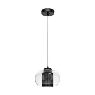 Suspension en Métal Noir et Abat-jour en Tissu Noir et Verre Transparent ,1xE14 Max.9W,CORDIA,1192104A1028