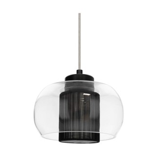 Suspension en Métal Noir et Abat-jour en Tissu Noir et Verre Transparent ,1xE14 Max.9W,CORDIA,1192104A1028