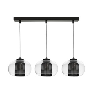 Suspension en Métal Noir et Abat-jour en Tissu Noir et Verre Transparent  ,3xE14 Max.9W,CORDIA,1192304A1028