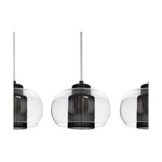 Suspension en Métal Noir et Abat-jour en Tissu Noir et Verre Transparent  ,3xE14 Max.9W,CORDIA,1192304A1028