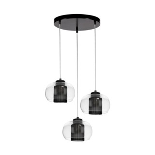 Suspension en Métal Noir et Abat-jour en Tissu Noir et Verre Transparent ,3xE14 Max.9W,CORDIA,1192334A1028