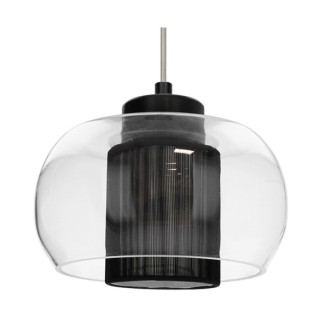 Suspension en Métal Noir et Abat-jour en Tissu Noir et Verre Transparent ,3xE14 Max.9W,CORDIA,1192334A1028