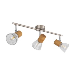 Plafonnier en Bois de Chêne Huilé, Métal Satiné et Verre Transparent,3xE14 Max.40W,TOBI,2037418720994