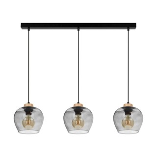 Suspension en Bois de Chêne Huilé, Métal Noir et Verre Fumé,3xE27 Max.60W,PRAIA,5500060