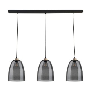 Suspension en Bois de Chêne Huilé, Métal Noir et Verre Fumé,3xE27 Max.60W,ASMARA,5500032