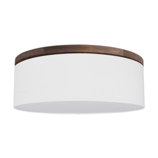 Plafonnier en Bois de Pin couleur Noyer et Tissu Blanc,Incl.1xLED 18W Intégrée,JOSEFINA,4015610910746