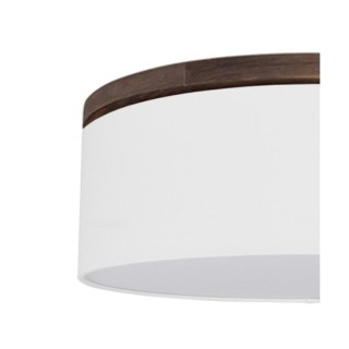 Plafonnier en Bois de Pin couleur Noyer et Tissu Blanc,Incl.1xLED 18W Intégrée,JOSEFINA,4015610910746