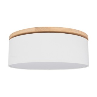 Plafonnier en Bois de Pin teinté Brun et Tissu Blanc ,Incl.1xLED 18W Intégrée,JOSEFINA,4015111010746