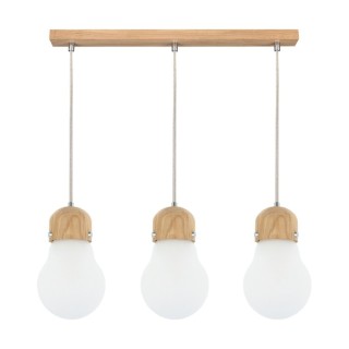 Suspension en Bois de Chêne Huilé et Verre Blanc, 3xE27 Max.60W,BULB WOOD,2811374