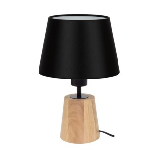 Lampe de Table en Bois de Chêne Huilé, Métal Noir et Tissu Noir,1xE27 Max.25W,KONUS,7017403111412