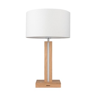 Lampe de Table en Bois Chêne Huilé et Tissu Beige variateur tactile, 1xE27 Max 25W, 2xLED 24V Intégrée 10.5W,ASSETO,7571174