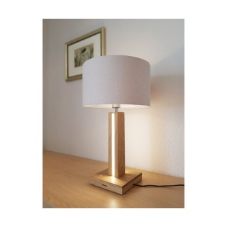 Lampe de Table en Bois Chêne Huilé et Tissu Beige variateur tactile, 1xE27 Max 25W, 2xLED 24V Intégrée 10.5W,ASSETO,7571174