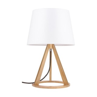 Lampe de Table en Bois de Chêne Huilé et Tissu Blanc,1xE27 Max.25W,KONAN II,6511174