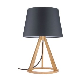 Lampe de Table en Bois de Chêne Huilé et Tissu Anthracite,1xE27 Max.25W,KONAN II,6514174