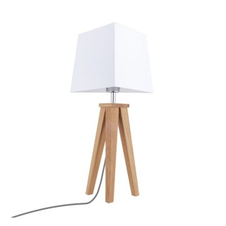 Lampe de Table en Bois de Chêne Huilé et Tissu Blanc,1xE27 Max.25W,ESTELLA,6851174