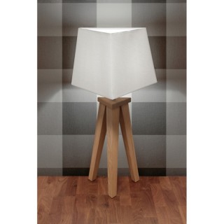 Lampe de Table en Bois de Chêne Huilé et Tissu Blanc,1xE27 Max.25W,ESTELLA,6851174