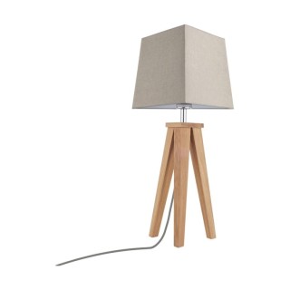 Lampe de Table en Bois de Chêne Huilé et Tissu Brun,1xE27 Max.25W,ESTELLA,6852174