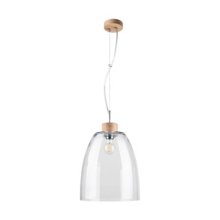 Suspension en Bois de Chêne Huilé et Verre Transparent, 1xE27 Max.60W,CAMPANA,9842074