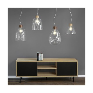 Suspension en Bois de Chêne Huilé et Verre Transparent, 1xE27 Max.60W,CAMPANA,9842074