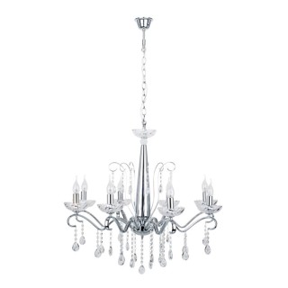 Lustre/Suspension en Métal Chromé et Verre Transparent ,8xE14 Max.40W,ALESSA,9014828