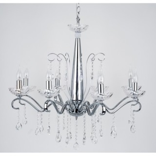 Lustre/Suspension en Métal Chromé et Verre Transparent ,8xE14 Max.40W,ALESSA,9014828