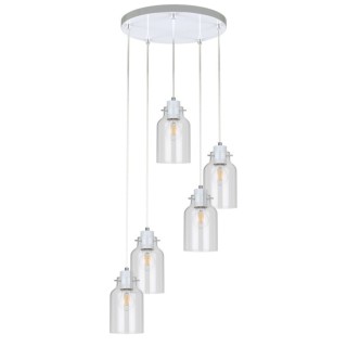 Suspension en Métal Blanc et Verre Transparent ,5xE27 Max.60W,ALESSANDRO,1760502