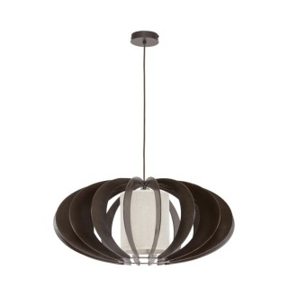 Suspension en Bois de Wengé, Métal Noir et Tissu Beige ,1xE27 Max.60W,KEIKO,1030151