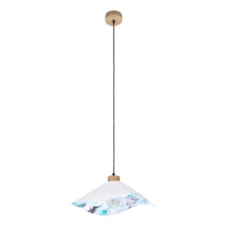 Suspension en Bois de Chêne Huilé et Tissu Blanc-Multicolore ,1xE27 Max.40W,HATTU FLORAL,1614619174