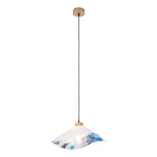 Suspension en Bois de Chêne Huilé et Tissu Blanc-Multicolore ,1xE27 Max.40W,HATTU FLORAL,1614619174