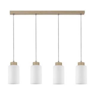 Suspension en Bois de bouleau et Verre Blanc ,4xE27 Max.60W,BOSCO,1720460