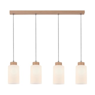 Suspension en Bois de bouleau et Verre Blanc ,4xE27 Max.60W,BOSCO,1720460