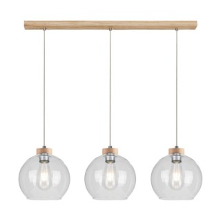 Suspension en Bois de Chêne Huilé et Verre Transparent ,3xE27 Max.60W,LAGUNA WOOD,18710374