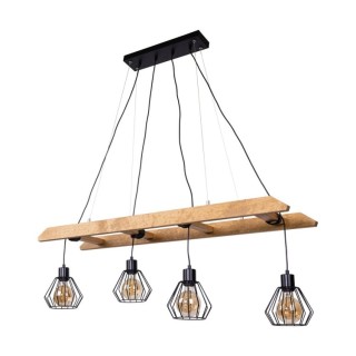 Suspension en Bois de Pin teinté Brun et Métal Noir,4xE27 Max.60W,ESKALO,7229451