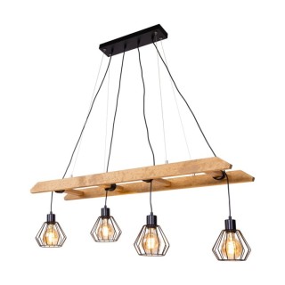 Suspension en Bois de Pin teinté Brun et Métal Noir,4xE27 Max.60W,ESKALO,7229451