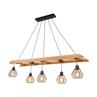 Suspension en Bois de Pin teinté Brun et Métal Noir,5xE27 Max.60W,ESKALO,7229551