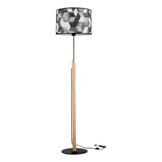 Lampadaire en Chêne Huilé, Métal Noir et Tissu Multicolore ,1xE27 Max.60W,ESPACIO,762489104