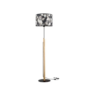 Lampadaire en Chêne Huilé, Métal Noir et Tissu Multicolore ,1xE27 Max.60W,ESPACIO,762489104