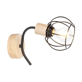 Applique en Bois de Chêne Huilé et Métal Noir ,1xE27 Max.60W,VIVIANE,8224174