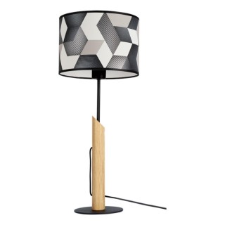 Lampe de Table en Métal Noir, Chêne Huilé et Papier peint Multicolore,1xE27 Max.60W,ESPACIO,862489104