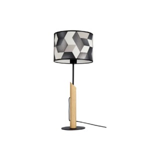 Lampe de Table en Métal Noir, Chêne Huilé et Papier peint Multicolore,1xE27 Max.60W,ESPACIO,862489104