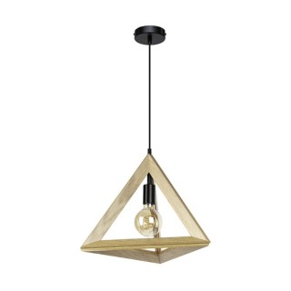 Suspension en Bois de Chêne Huilé et Métal Noir ,1xE27 Max.60W,TRIGONON,1179170